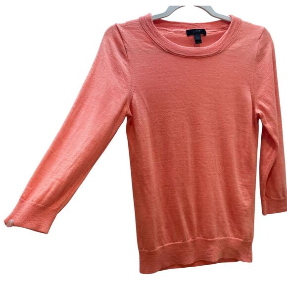 J. Crew Sweaters - J.Crew‎ Merino Wool Coral 3/4 Sleeve Lightweight Sweater Classic Crewneck SZ S